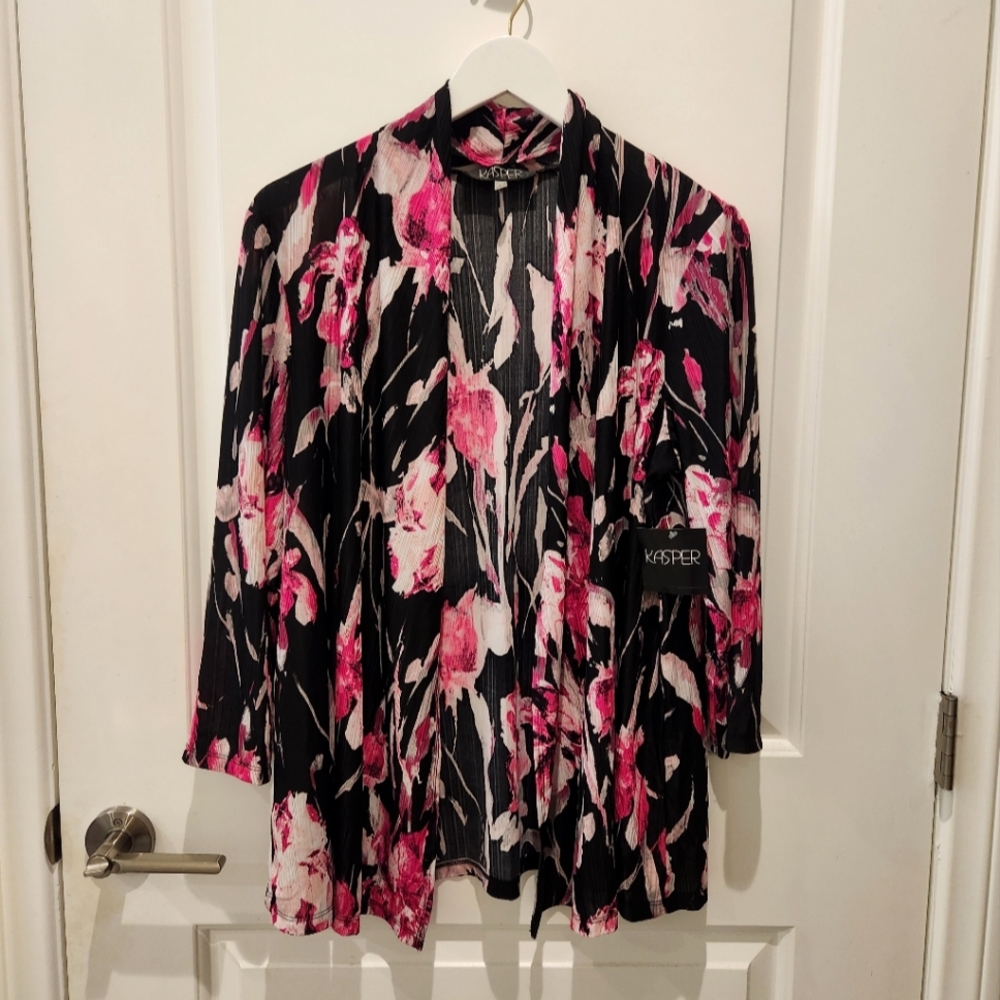 Kasper Black and Pink Floral Cardigan